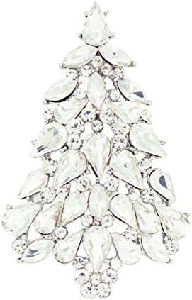 Clear Crystals Rhinestone Women Jewelry Christmas Tree Broaches Brooch Pin P5458 (White)