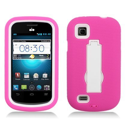 ZTE Avail 2 Z992 (AT&T) Layer Case, 3 in 1 w/Stand Hot Pink Skin+White Cover