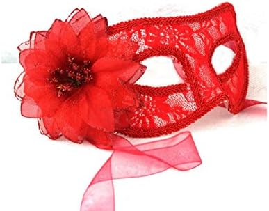 JYMs spend a semitransparent mask masquerade half mask face yarn flowers , side flower translucent mask red