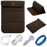 SumacLife Brown Nubuck Wrapper Sleeve Carrying Case with Integrated Fold to Stand Feature for Amazon Kindle Fire 7-inch Multi Touch Screen Tablet (8GB Android Wireless Wifi Tablet) + White USB Car Charger + White USB Wall / Home Charger + White Micro USB Sync Data Cable + SumacLife TM Wisdom Courage Wristband