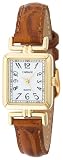 Carriage by Timex Women’s Gold Tone Rectangular Case White Dial  Brown Leather Strap Watch #C03239