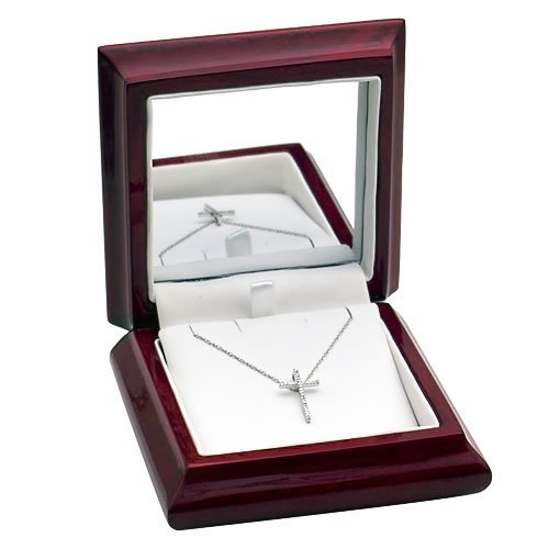 14k White Gold Diamond Prong Cross Pendant Gift Box Set