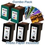 HP 96/97 Combo Set- 3 LD Remanufactured HP 96/C8767WN and 2 Reman HP 97/C9363WN & Free 20 Pack of LD Brand 4x6 Photo Paper
