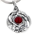 Sterling Silver Mermaid and Merman Couple on Red Glass Sphere Slide Pendant