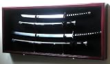 2 Sword Display Case Cabinet Stand Holder Wall Rack Box - Lockable w/ 98% UV Protection -Cherry