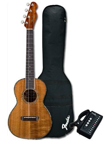 Fender All-Koa Concert-Shaped Ukulele Nohea Bundle with Cherub Tuner and Gig Bag
