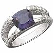 14Kt White Gold Checkered Box Amethyt and Diamond Ring