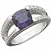 14Kt White Gold Checkered Box Amethyt and Diamond Ring