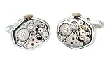 Tokens & Icons Mechanical Watch Movement Sterling Silver Settings Cufflinks (55WC)
