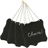 5.5 Inch Black Vintage Style Frame Jute String Hanging Wooden Chalkboard Signs / Message Boards - Set of 4