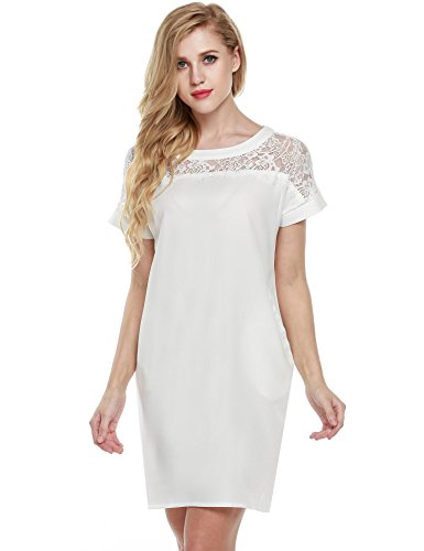 Meaneor Women's Plain Short Sleeve Summer Floral Lace Shift Dress