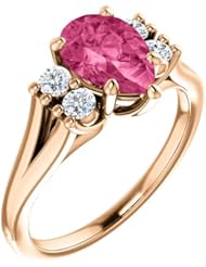 10K Rose Gold 9.00x6.00mm Pear Cut Pink Tourmaline and Diamond Ring -- LIFETIME WARRANTY