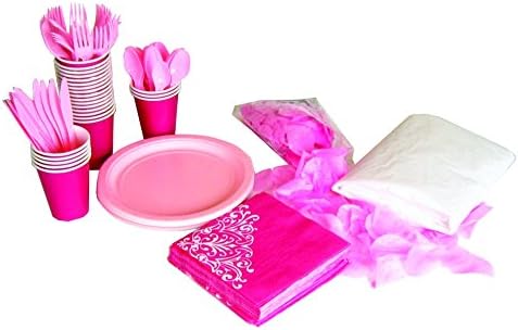 Party In A Box Party Tableware Bundle Service For 16 or More - Paper and Plastic Disposable (Pink Party Supplies)