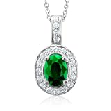 412MYWxoosL. SL160  14k White Gold Natural Emerald and Diamond Necklace (G, SI2, 1.15 cttw) Certificate of Authenticity