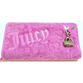 Juicy Couture Charming Zip Around Magenta Velour Clutch