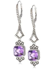 Badgley Mischka Fine Jewelry Cushion Cut Amethyst, White and Champagne Colored Diamonds Drop Earrings