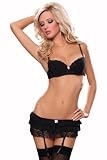 ToBeInStyle Sexy Short Lace And Mesh Tiered Skirt With Removable Garters And Bow