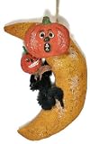 Set of 6 Vintage Look Folk Art Paper Clay Crescent Moon and Pumpkin Halloween Ornaments