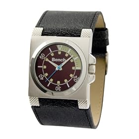 Bench gents three hand quartz analogue, burgundy dial, black strap watch