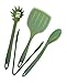 cmsHome Green Ice 4 Piece Set Premium Silicone Kitchen Utensils Silicone Tool Set Non-stick Non-toxic, XL Pancake Turner, Long Mixing Spoon, Long Spaghetti Fork, Tongs (Green Ice)