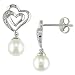 10K White Gold .03 ctw Diamond Heart and 6-6.5mm Pearl Drop Earrings