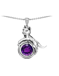 Original Star K (tm) Cat Lover Pendant with February Birthstone Genuine Amethyst in 925 Sterling Silver