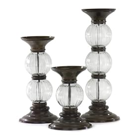 Set of 3 Majestic Glass Globe Pillar Candle Holders