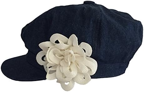 Ladies Denim Jean Hat Cap with Large Off White Flower