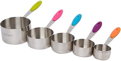 Royal Classique 5 Piece Stainless Steel Measuring Cups Set with Soft Silicone Handles for Easy Grip