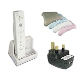 All Colours Blue, Black, Pink, White Pack of Silicone Skin Grip Rubber Case Cover For Wii Fit Plus Balance Board and Dual Desktop Charging Charger Desk Stand Dock For Wii Wimote Motion Plus Controller + Free Batteries and Mains USB Charger