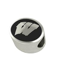 Wisconsin Badgers College Bead Fits Most Pandora Style Bracelets Including Pandora, Chamilia, Biagi, Zable, Troll and More. High Quality Bead in Stock for Immediate Shipping