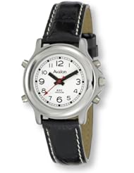 Avalon EZC Ladies Low-Vision Silver-Tone Leather Strap 4-Button Talking Watch# 2607L