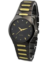 Hacbiwa Black Dial with Black Goldtone Bracelet Stainless Steel Wrist Watch