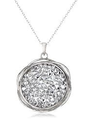 Sterling Silver Genuine Swarovski Elements Crystal Rock Scalloped Border Pendant Necklace, 18"