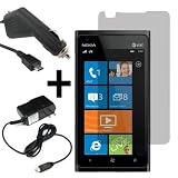 Luxmo Clear LCD Film Guard Screen Protector for AT&T Nokia Lumia 900 + Car + Travel Charger-Clear