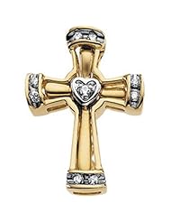 Heart & Cross Pendant with Diamonds in Sparkling Yellow Gold
