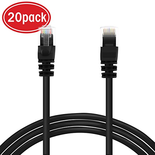 GearIT 20 Pack, Cat 6 Ethernet Cable Cat6 Snagless Patch 1.5 Feet - Computer LAN Network Cord, Black [Lifetime Warranty]