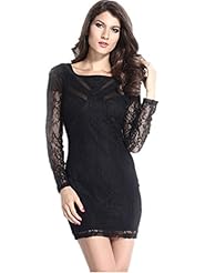 Floral Print Mesh Lace Sheer Long Sleeves  Dress