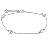 Sterling Silver Anklet Ankle Bracelet Cubic Zirconia CZ By-Yard Chain