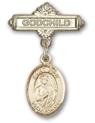 Gold Filled Baby Badge with St. Jude Thaddeus Charm and Godchild Badge Pin