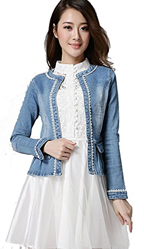 ジャケット デニム Ｇジャン ブルゾン シャツ レース 縁取り スウィート カジュアル キュート エレガンス レディース 冬物 春物 可愛いスカーフ付き R701