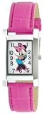 Disney Women's MIN066 Minnie Mouse Silver Rectangular Case Pink Strap Watch