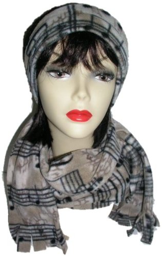Black and Brown Fleece Music Note Scales Scarf and Headband, Set or Separates