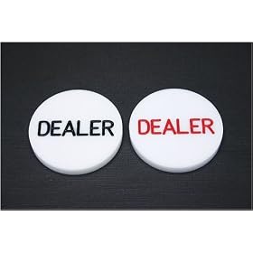 DEALER BUTTON, Black or Red font, plastic