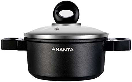 ANANTA Mini Nonstick Handy Pot EN601 Food Grade Aluminium Alloy Milk Pan With Glass Lid Cookware,1-Quart Butter Warmer,1-Piece Stockpot,Black Saucepan