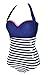 Cocoship Retro Navy White Two Tone Vintage Sailor Stripe One Piece Maillot Pin Up Swimsuit(FBA)