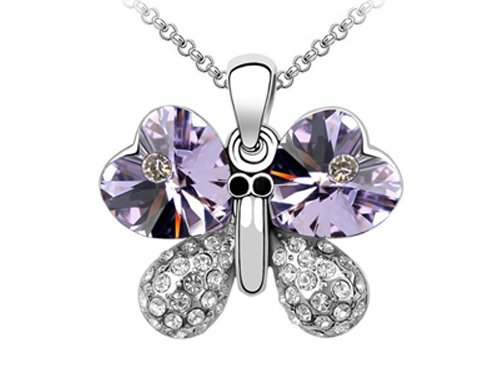 purple butterfly -14 kt White Gold Plated Large Purple Butterfly Pendant made with Swarovski Elements on 16 Inch Adjustable Chaingold-filled