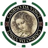Roll of 25 Leonardo Da Vinci Masterworks 11.5 gram Green $25 Denominated Clay Composite Poker Chips