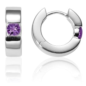 Sterling Silver Hoop Earrings with Amethyst