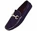 Amali Mens Navy Blue Microfiber Driving Loafer Shoes with Silver Horsebit Ornament: Style Norwalk-002